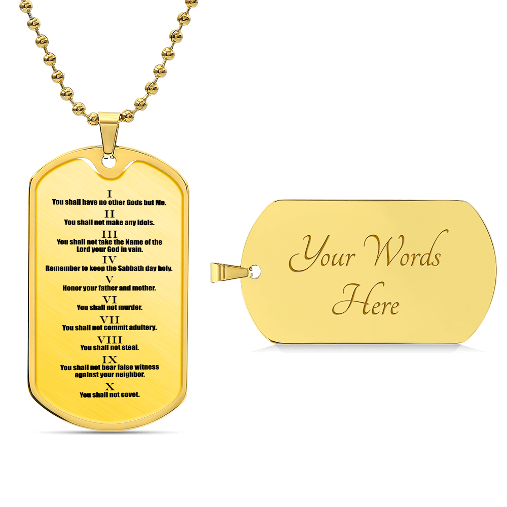 Ten Commandments English Necklace Dog Tag Stainless Steel or 18k Gold w 24" Chain-Express Your Love Gifts