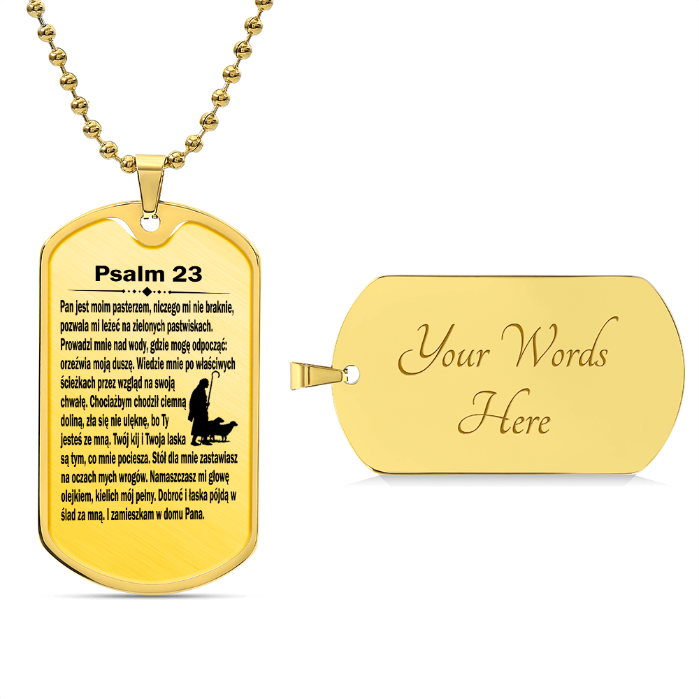 Psalm 23 Polish Psalm Dawida Necklace Dog Tag Stainless Steel or 18k Gold w 24" Chain-Express Your Love Gifts