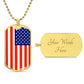 Country Pride Red, White and Blue Steel US Flag Stainless Steel Silver Tone or 18k Gold Military Dog Tag Necklace w 24" Ball Chain-Express Your Love Gifts