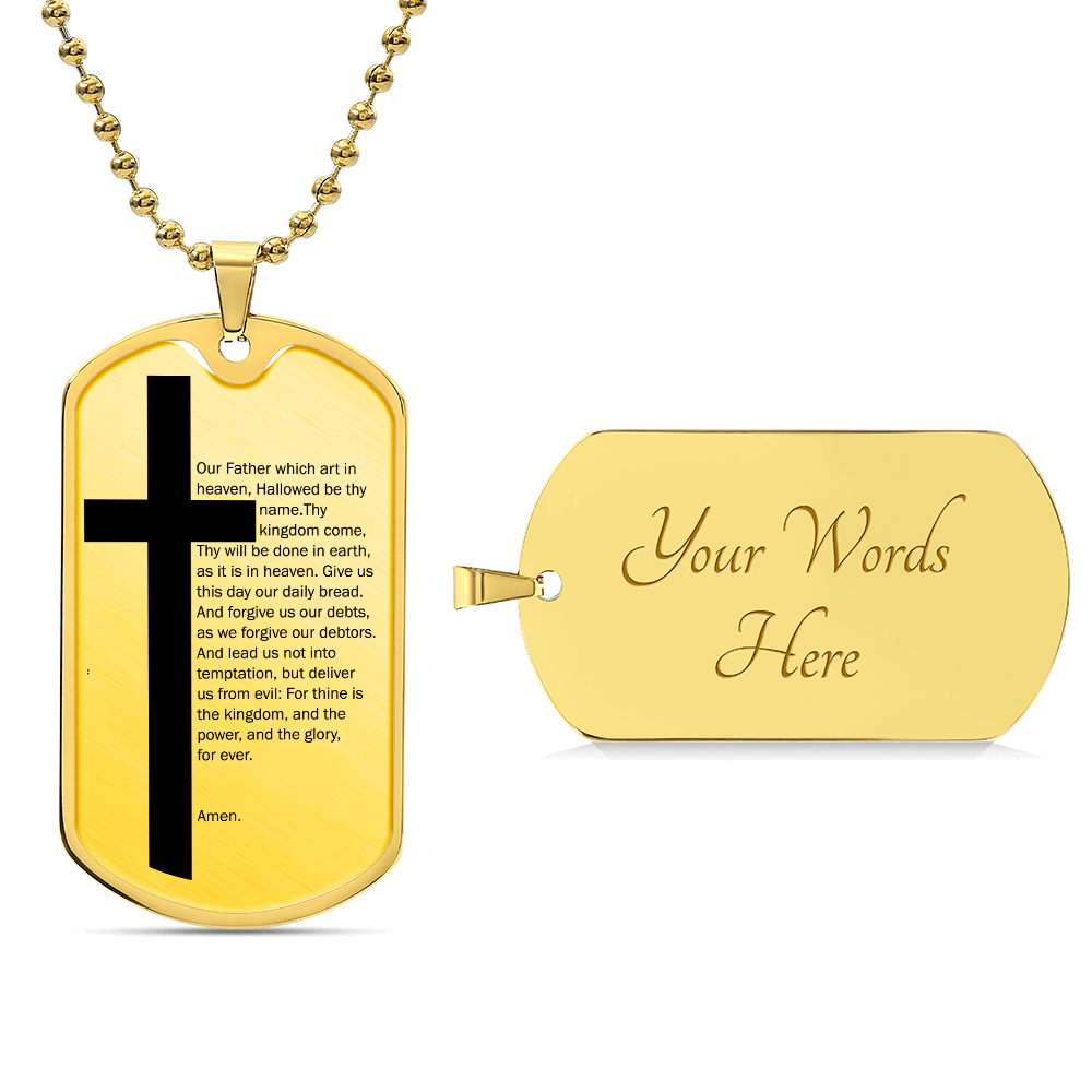 Lord's Prayer Necklace Dog Tag Stainless Steel or 18k Gold w 24" Chain-Express Your Love Gifts