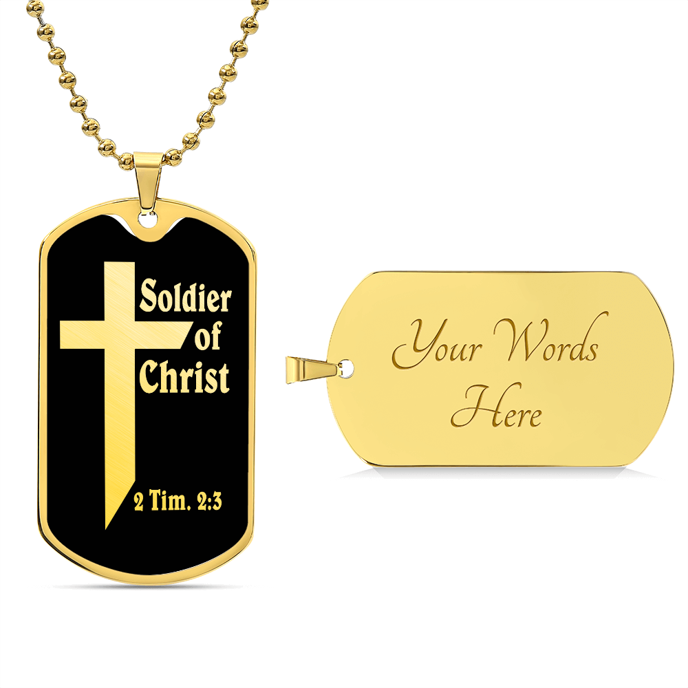 Soldier of Christ 2 Tim 2 3 Necklace Dog Tag Stainless Steel or 18k Gold w 24" Chain-Express Your Love Gifts