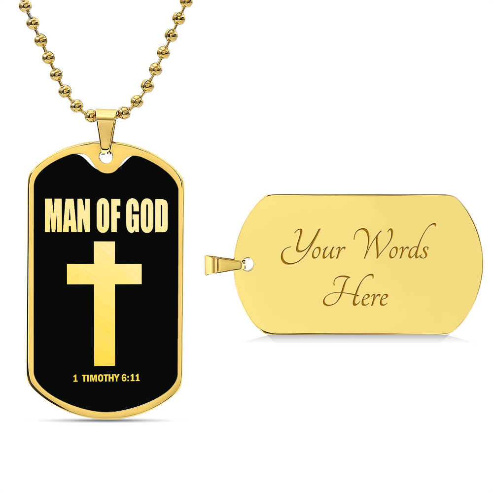 Man of God 1 Timothy 6 Necklace Dog Tag Stainless Steel or 18k Gold w 24" Chain-Express Your Love Gifts