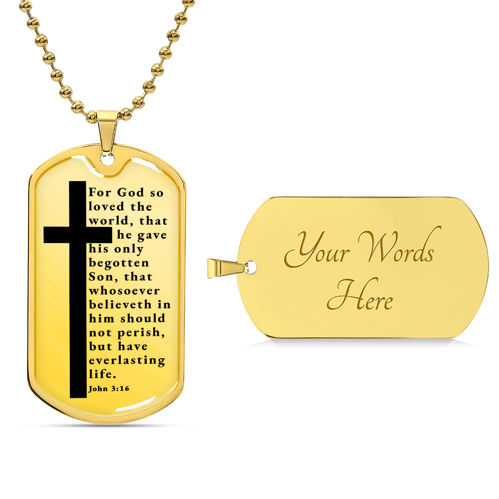 Everlasting Life John 3:16 Necklace Stainless Steel or 18k Gold Dog Tag W 24"-Express Your Love Gifts