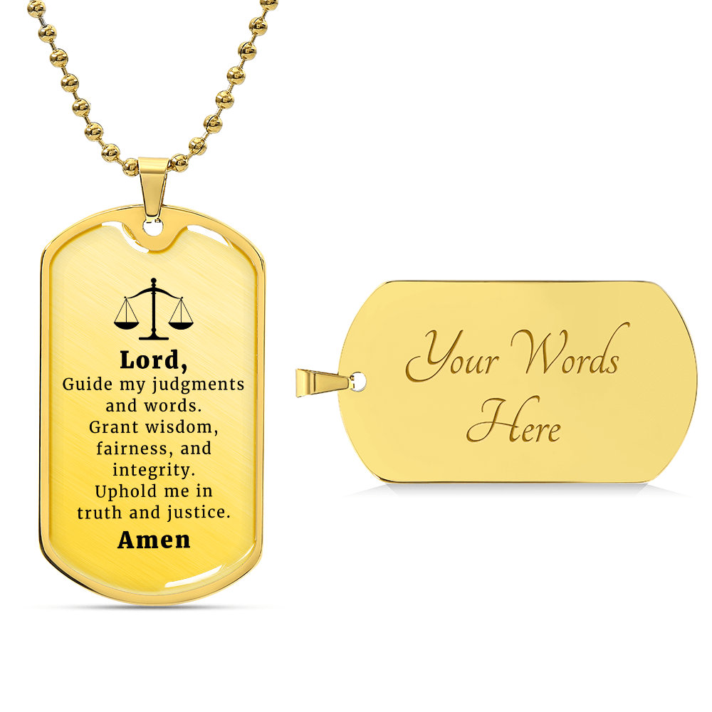 Judge and Lawyer's Prayer Necklace Stainless Steel or 18k Gold Dog Tag 24" Chain-Express Your Love Gifts