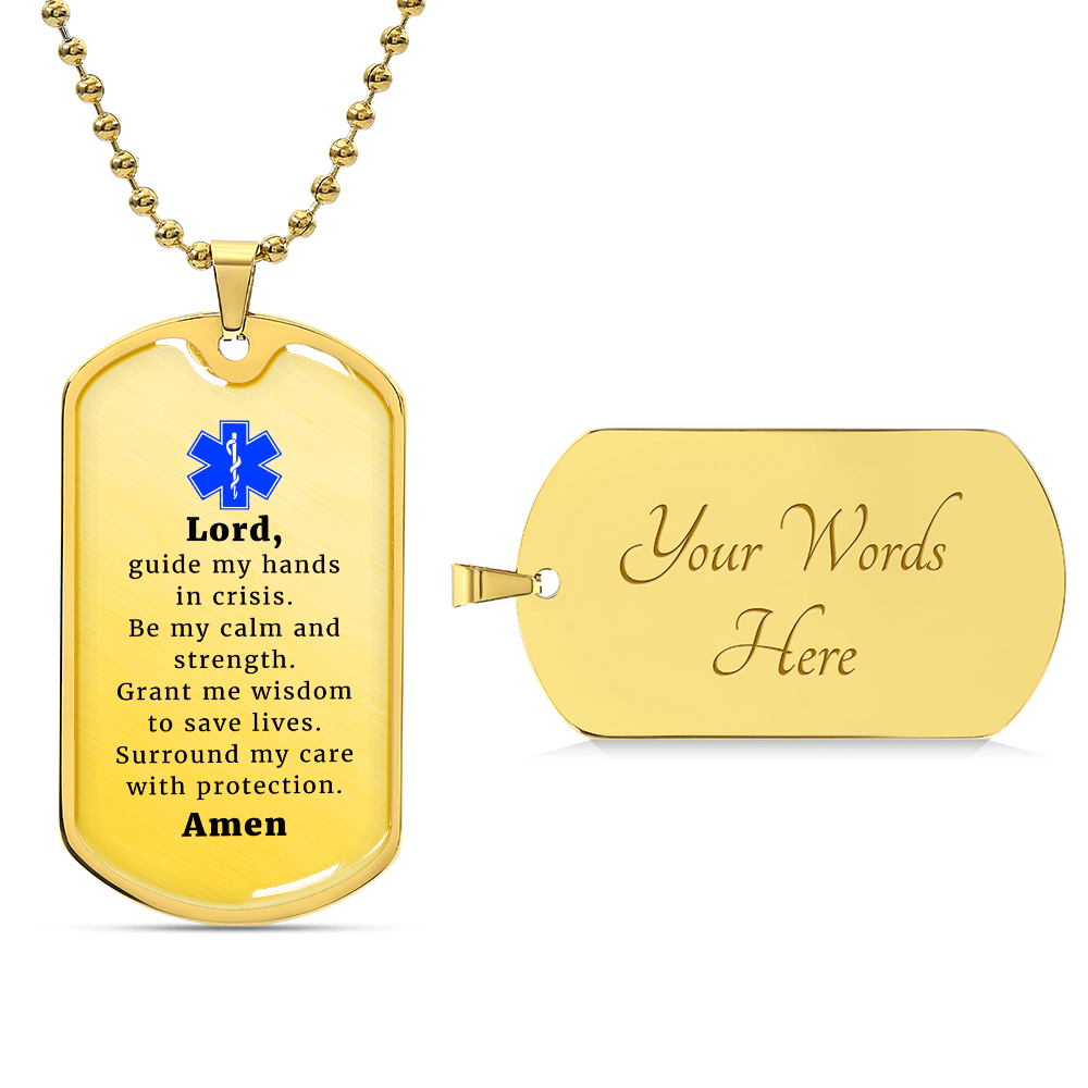 EMT Prayer Necklace Stainless Steel or 18k Gold Dog Tag 24" Chain-Express Your Love Gifts