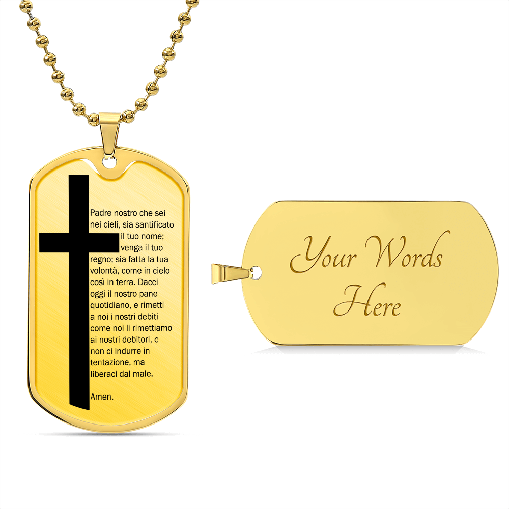 Lord's Prayer Italian Padre Nostro Necklace Dog Tag Stainless Steel or 18k Gold w 24" Chain-Express Your Love Gifts