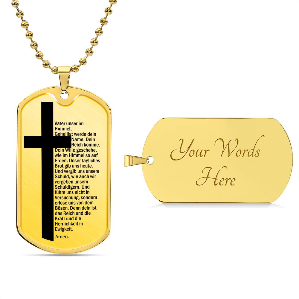 Lord's Prayer German Vater Unser Necklace Dog Tag Stainless Steel or 18k Gold w 24" Chain-Express Your Love Gifts
