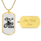 Live To Ride Biker Necklace Stainless Steel or 18k Gold Dog Tag 24"-Express Your Love Gifts
