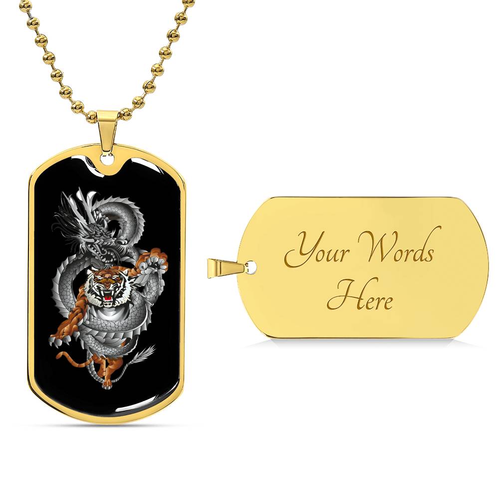 Tiger Dragon Yin Yang Necklace Dog Tag Stainless Steel or 18k Gold w 24" Chain-Express Your Love Gifts