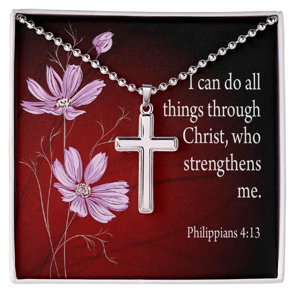 I Can Do All Things Philippians 4:13 Stainless Cross Necklace with Ball Chain-Express Your Love Gifts