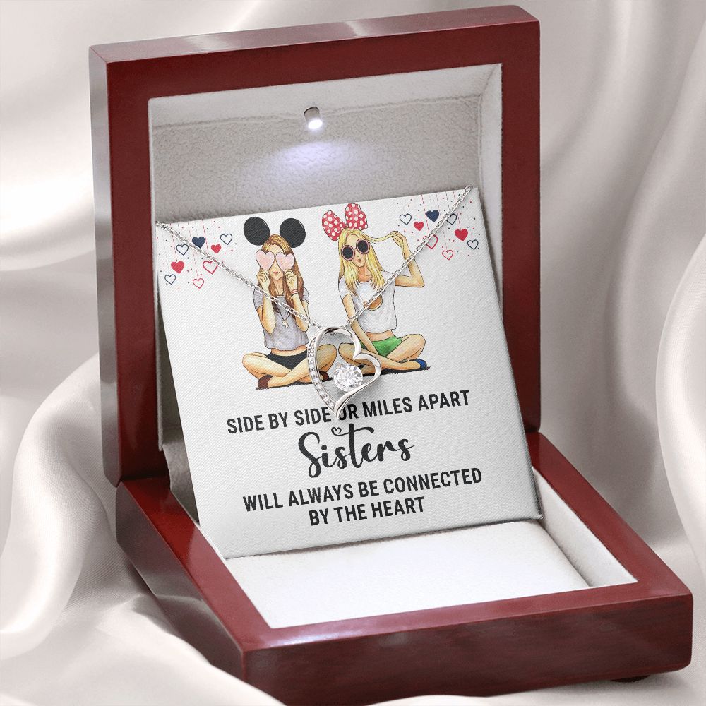 Sisters Connected by The Heart Forever Necklace w Message Card-Express Your Love Gifts