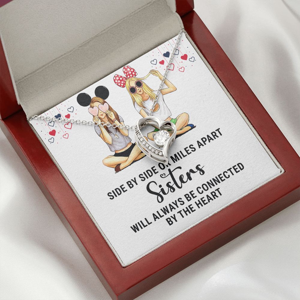 Sisters Connected by The Heart Forever Necklace w Message Card-Express Your Love Gifts