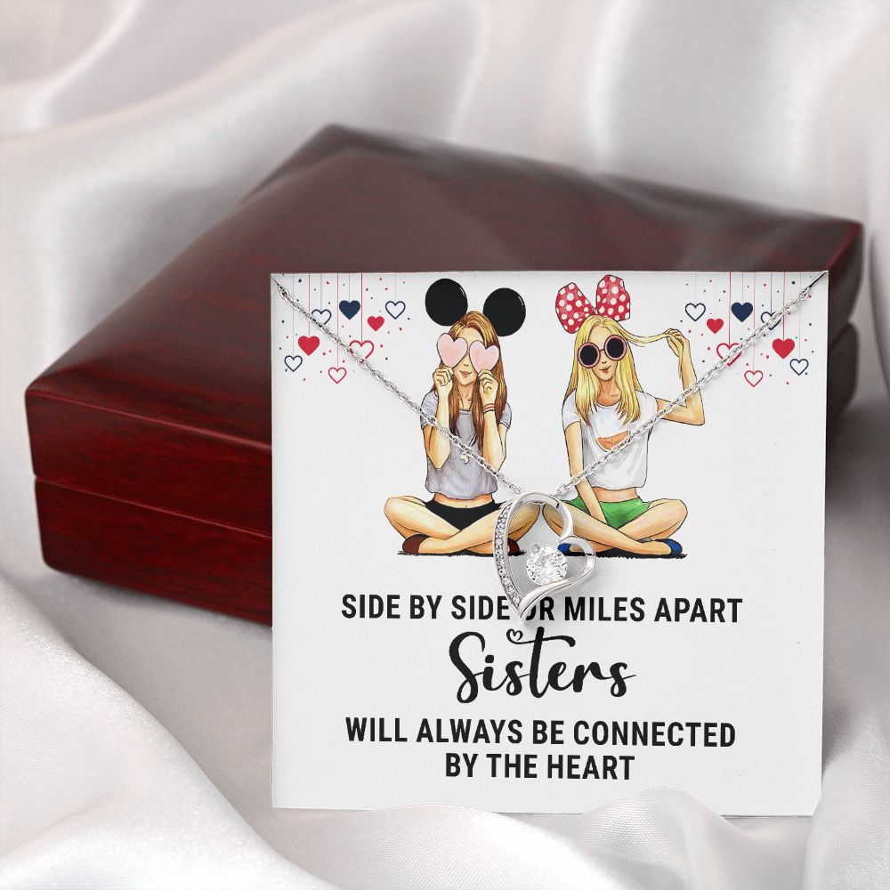 Sisters Connected by The Heart Forever Necklace w Message Card-Express Your Love Gifts