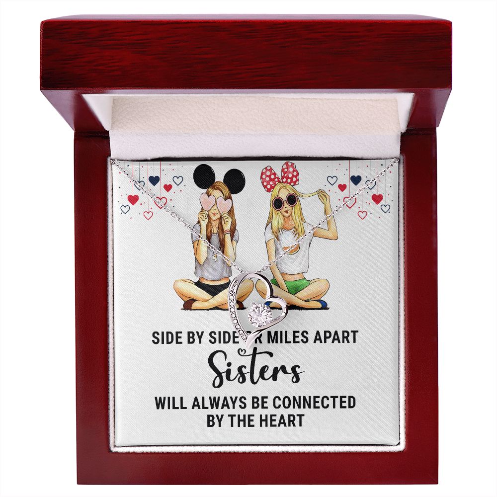 Sisters Connected by The Heart Forever Necklace w Message Card-Express Your Love Gifts