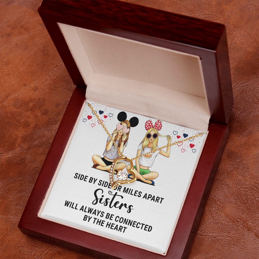 Sisters Connected by The Heart Forever Necklace w Message Card-Express Your Love Gifts