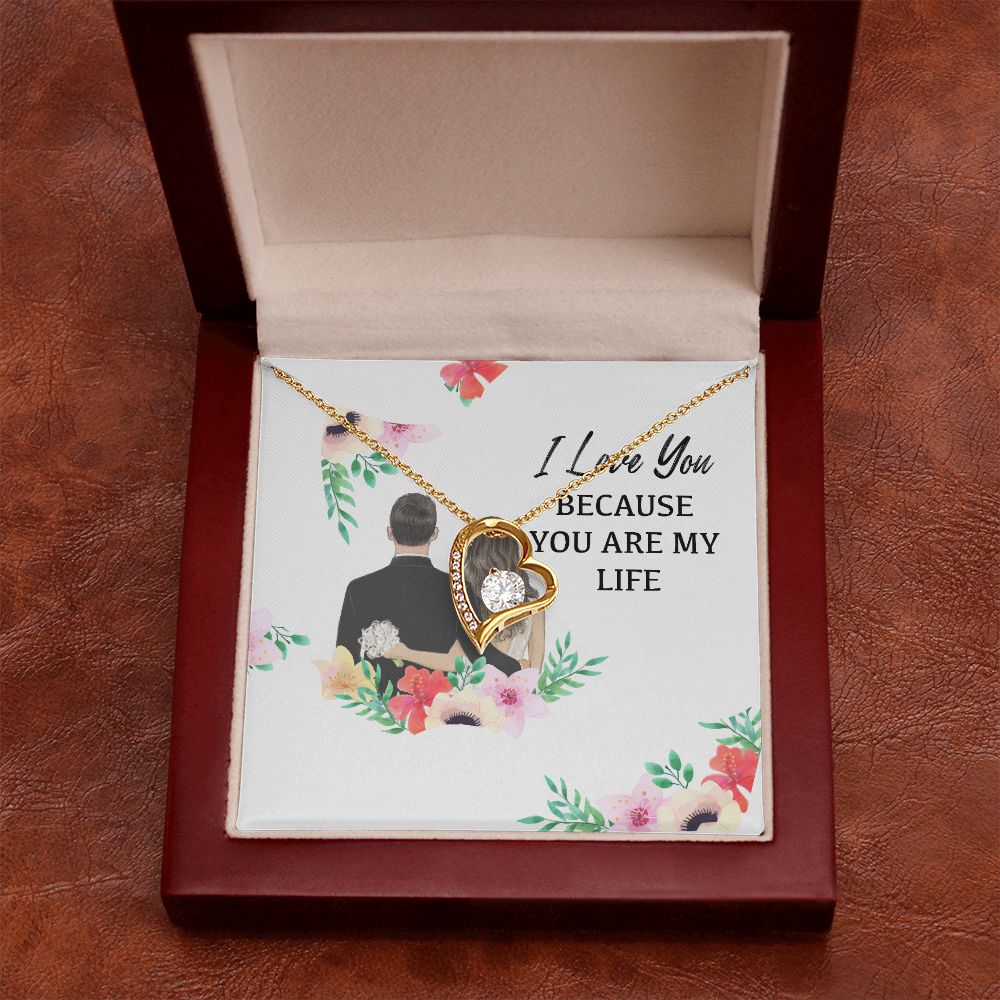 I Love You Because You Are My Life Forever Necklace w Message Card-Express Your Love Gifts
