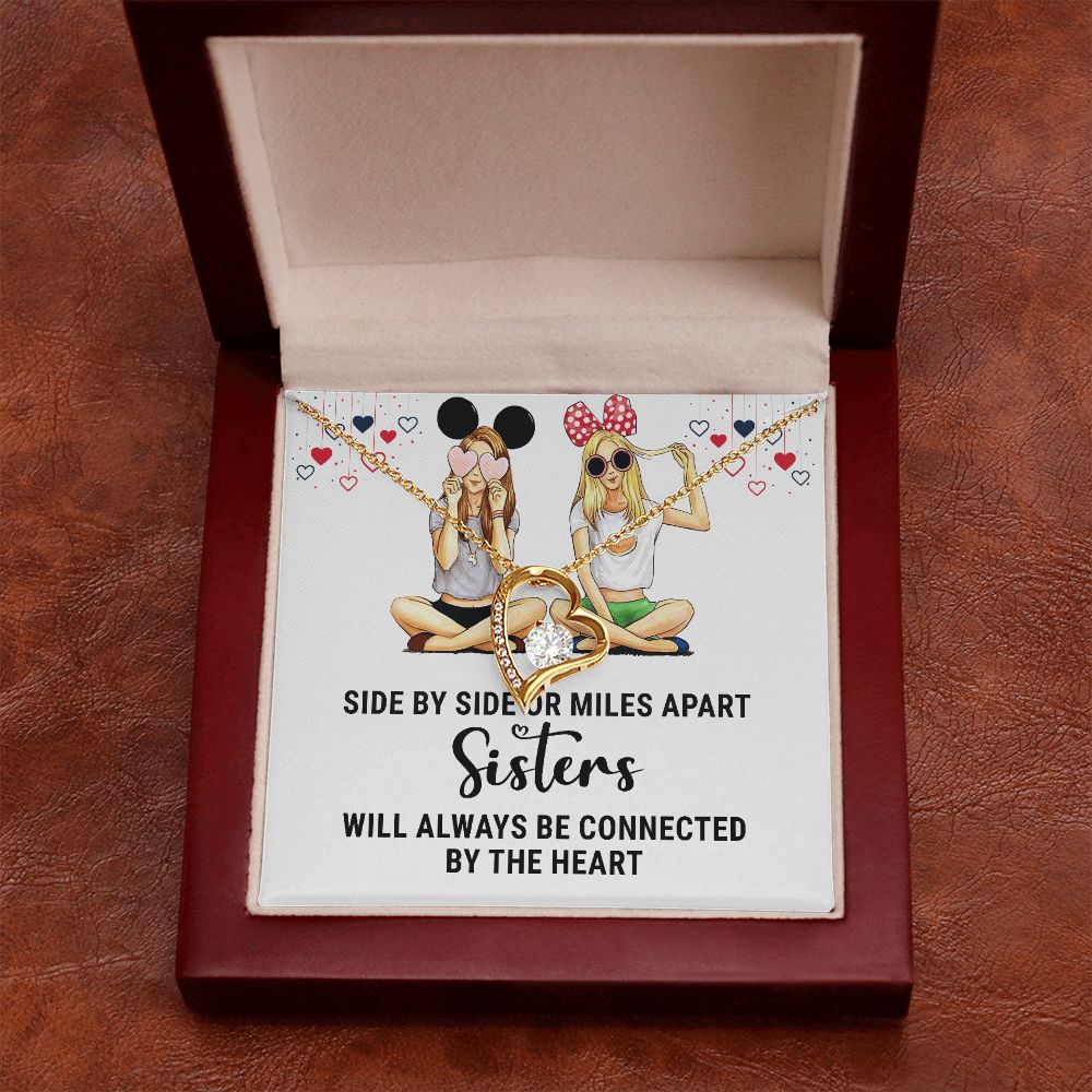 Sisters Connected by The Heart Forever Necklace w Message Card-Express Your Love Gifts