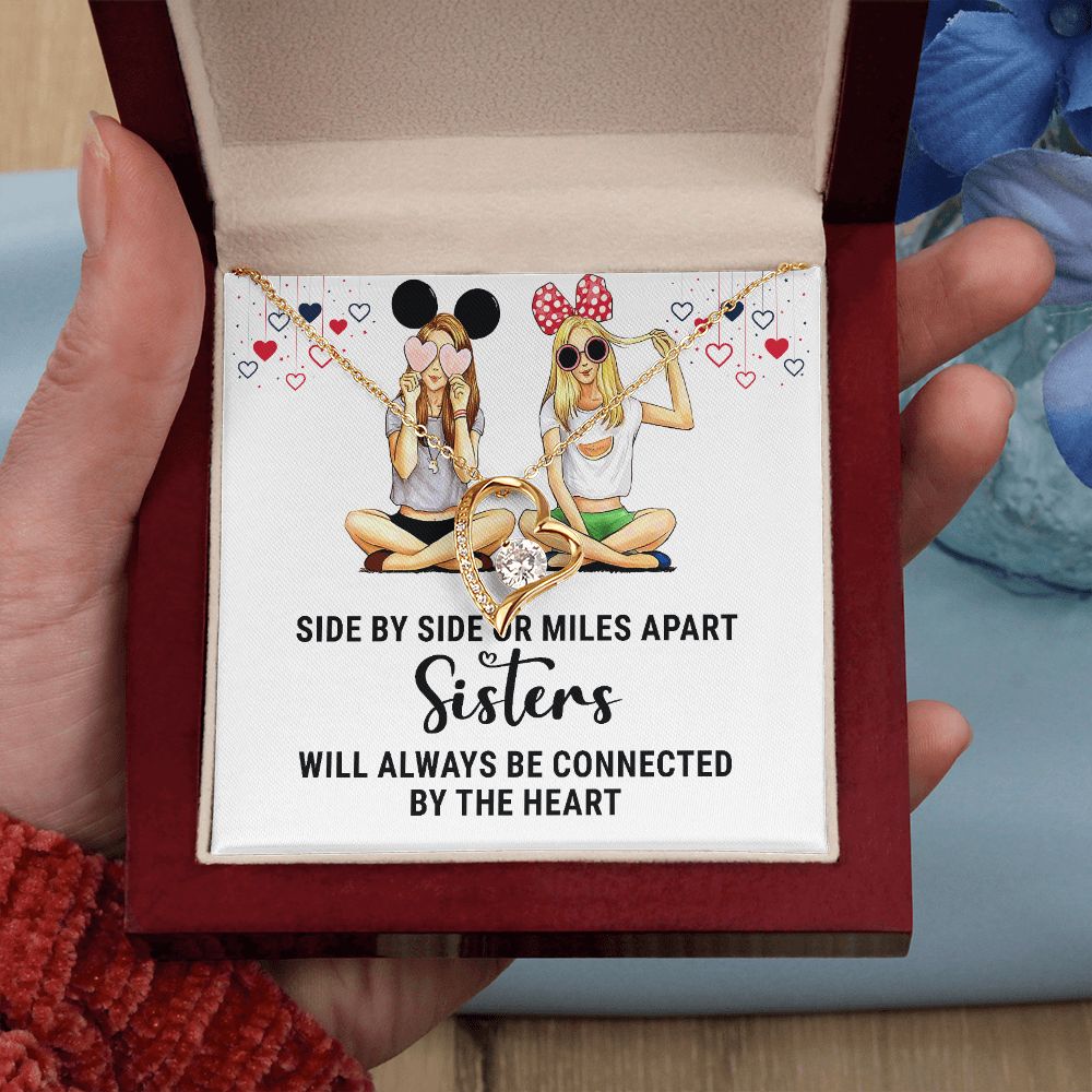 Sisters Connected by The Heart Forever Necklace w Message Card-Express Your Love Gifts