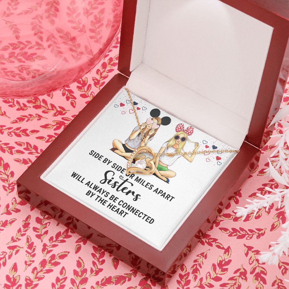 Sisters Connected by The Heart Forever Necklace w Message Card-Express Your Love Gifts