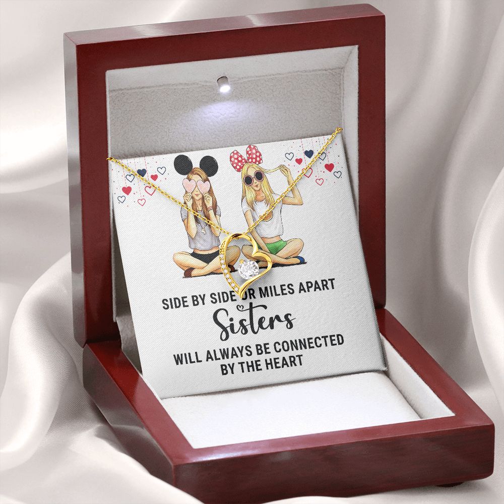 Sisters Connected by The Heart Forever Necklace w Message Card-Express Your Love Gifts