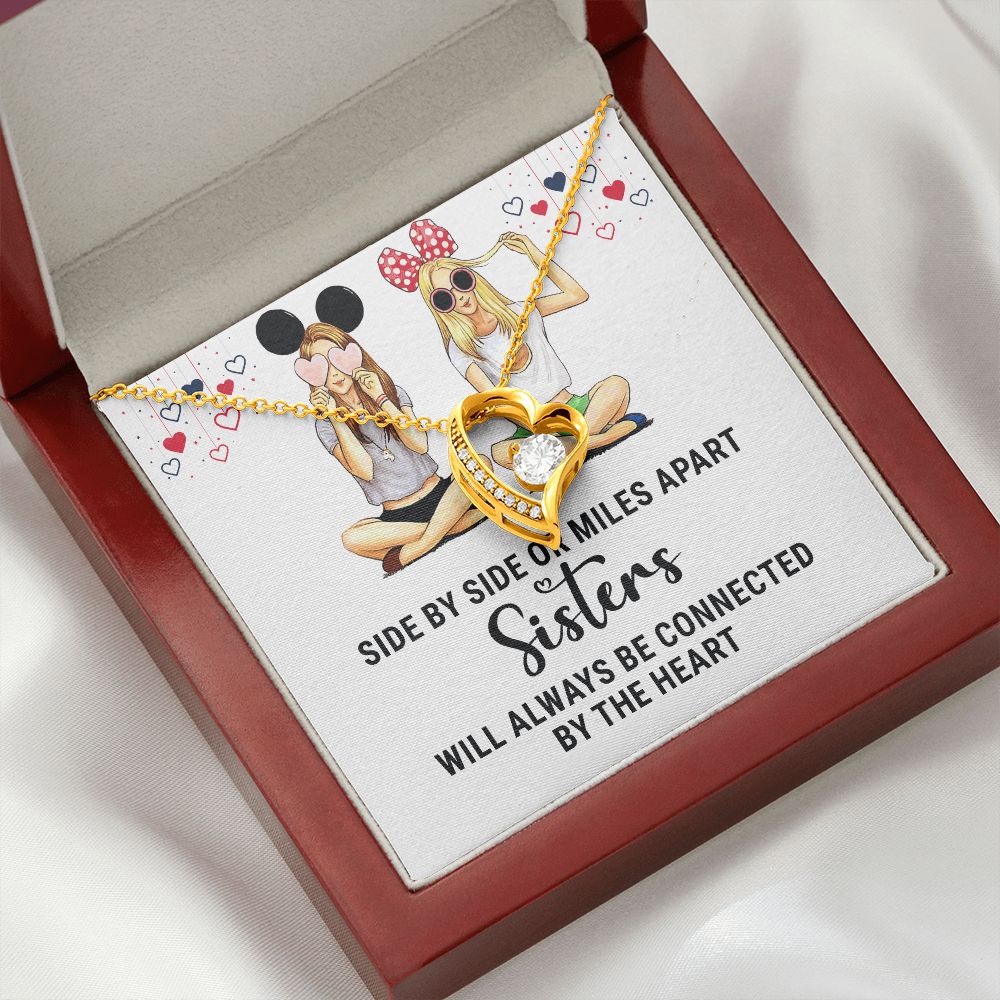 Sisters Connected by The Heart Forever Necklace w Message Card-Express Your Love Gifts