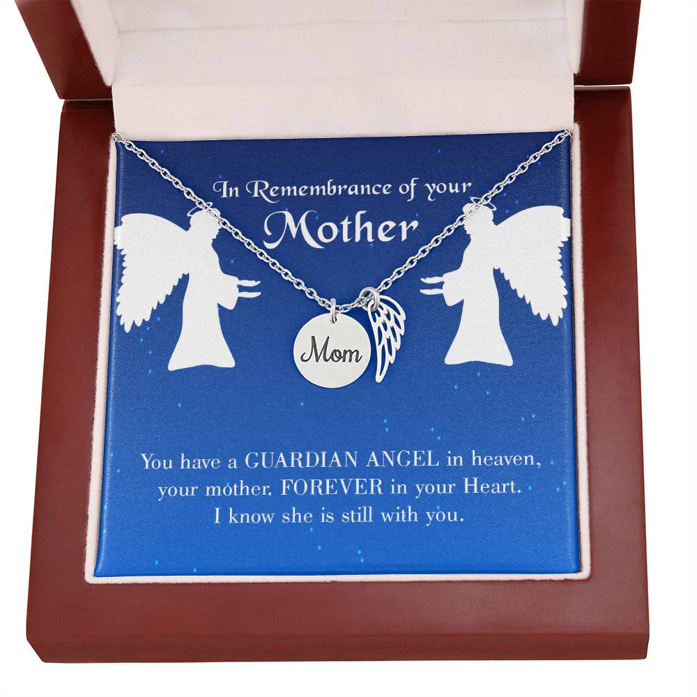 Guardian Angel In Heaven Mom Remembrance Necklace Angel Wing Charm, Stainless Steel 18-22'' Chain-Express Your Love Gifts