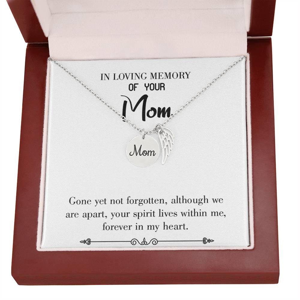 Gone Not Forgotten White Mom Remembrance Necklace Angel Wing Charm, Stainless Steel 18-22'' Chain-Express Your Love Gifts