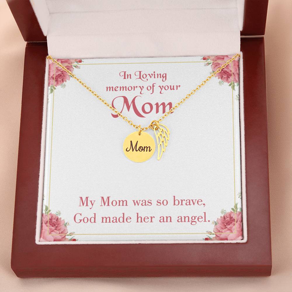Brave Mom Mom Remembrance Necklace Angel Wing Charm, Stainless Steel 18-22'' Chain-Express Your Love Gifts