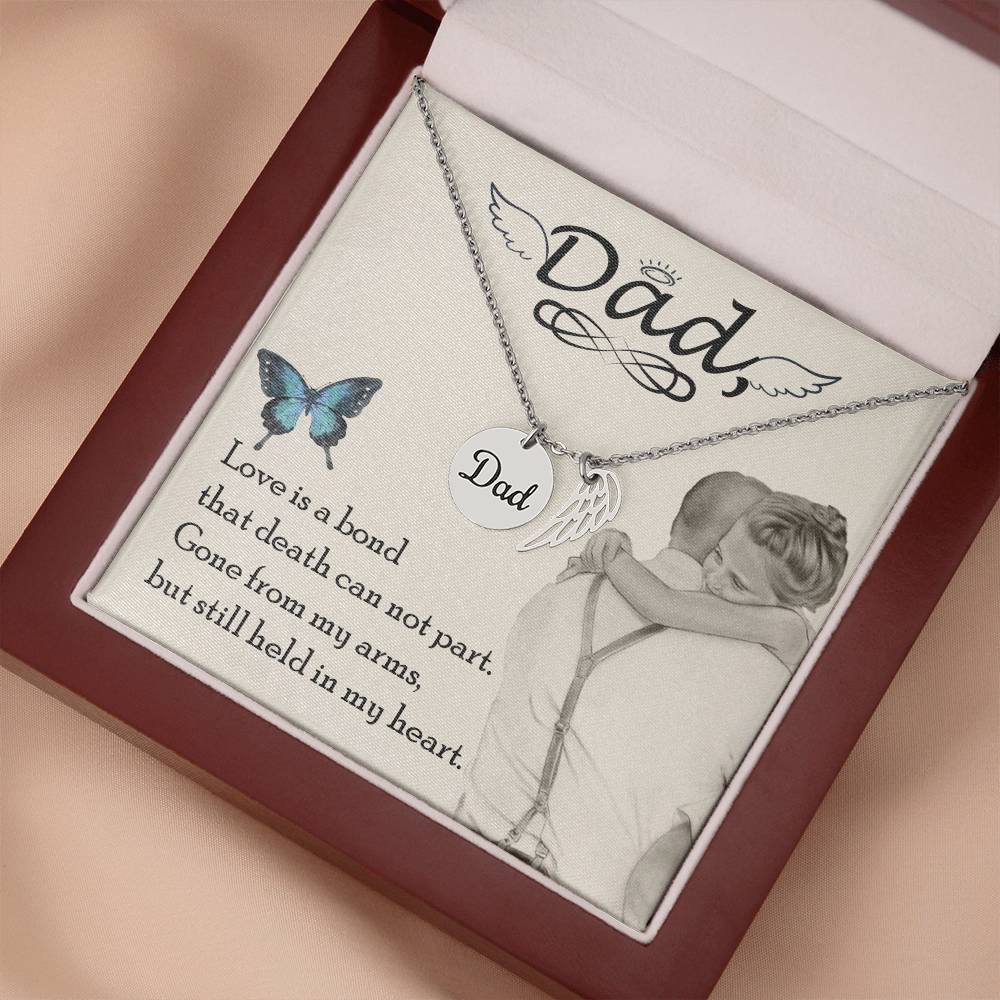 Love is Bond Remembrance Necklace for Dad Angel Wing Charm Stainless Steel or 18k Gold Finish-Express Your Love Gifts