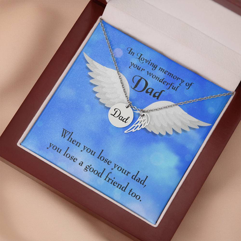 Dad and a Good Friend Remembrance Necklace for Dad Angel Wing Charm Stainless Steel or 18k Gold Finish-Express Your Love Gifts