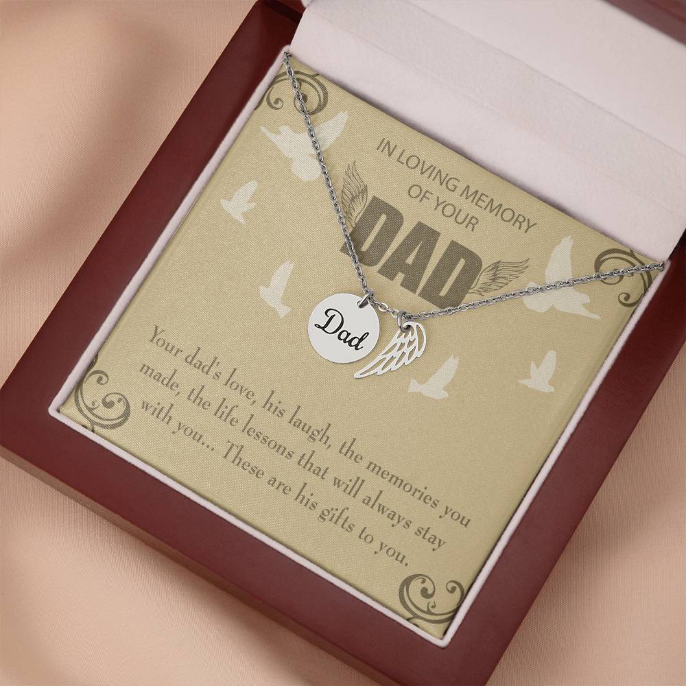 In Loving Memory Remembrance Necklace for Dad Angel Wing Charm Stainless Steel or 18k Gold Finish Remembrance Necklace for Dad Angel Wing Charm Stainless Steel or 18k Gold Finish-Express Your Love Gifts