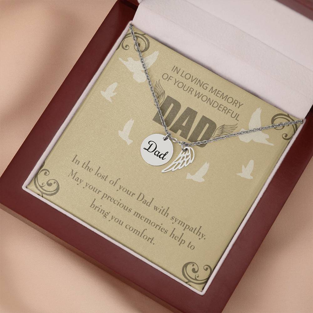 In the Lost of Your Dad Remembrance Necklace for Dad Angel Wing Charm Stainless Steel or 18k Gold Finish-Express Your Love Gifts