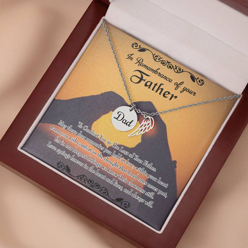 To Comfort You Remembrance Necklace for Dad Angel Wing Charm Stainless Steel or 18k Gold Finish-Express Your Love Gifts