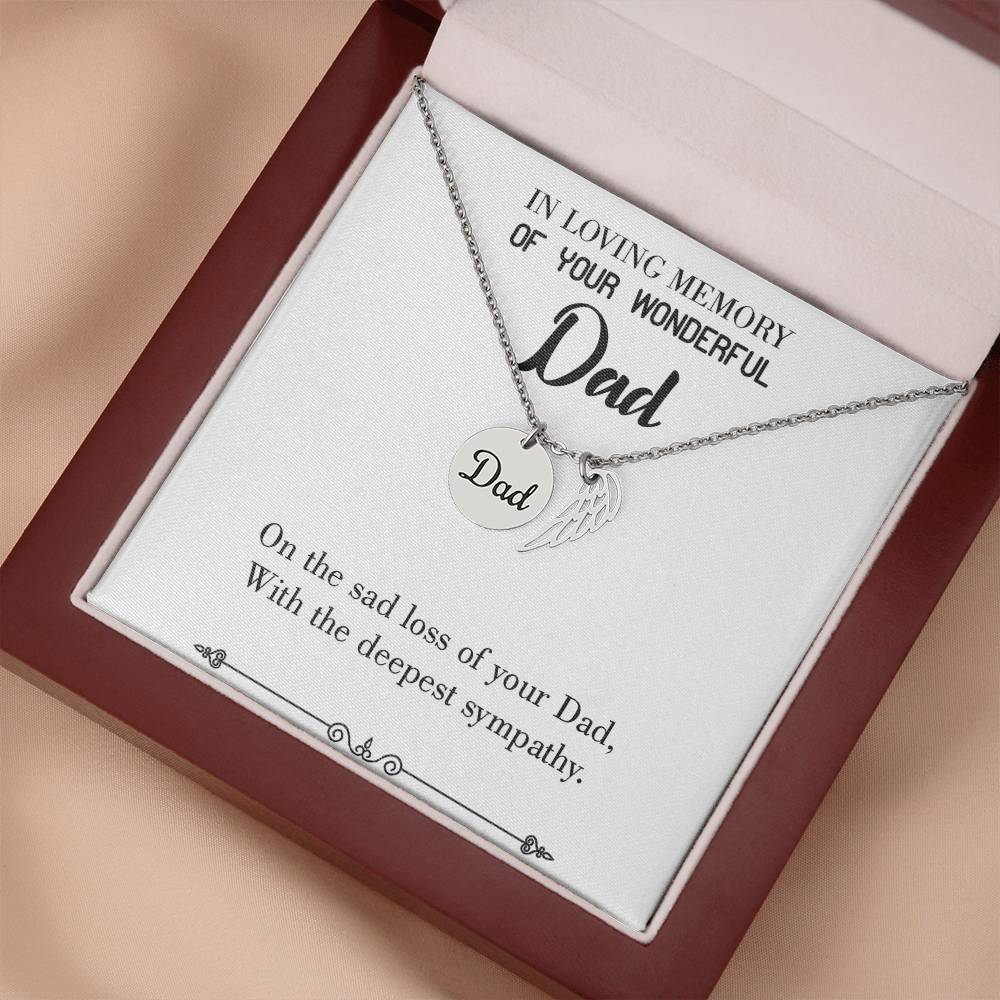 Deepest Sympathy Remembrance Necklace for Dad Angel Wing Charm Stainless Steel or 18k Gold Finish-Express Your Love Gifts