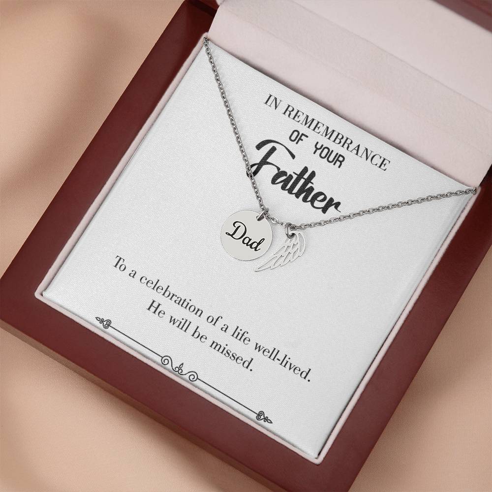 Celebration of a Life Remembrance Necklace for Dad Angel Wing Charm Stainless Steel or 18k Gold Finish-Express Your Love Gifts