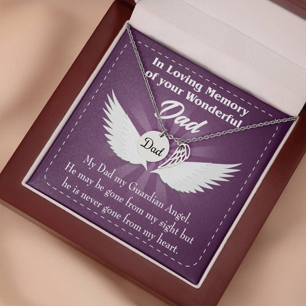 My Dad My Guardian Remembrance Necklace for Dad Angel Wing Charm Stainless Steel or 18k Gold Finish-Express Your Love Gifts