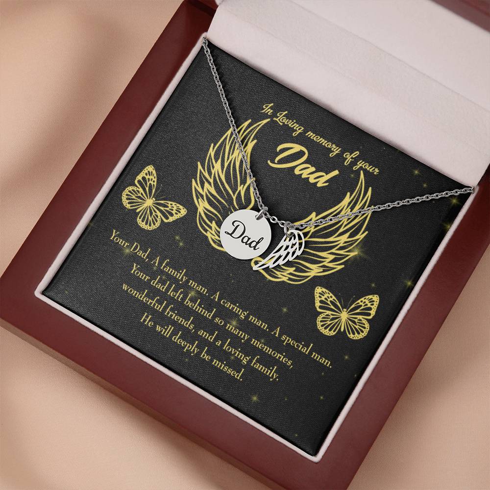 A Family Man Remembrance Necklace for Dad Angel Wing Charm Stainless Steel or 18k Gold Finish-Express Your Love Gifts