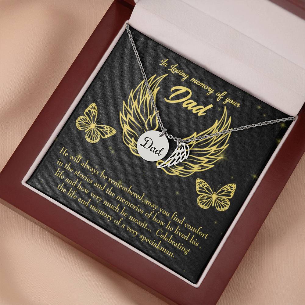 Memory of a Special Man Remembrance Necklace for Dad Angel Wing Charm Stainless Steel or 18k Gold Finish-Express Your Love Gifts