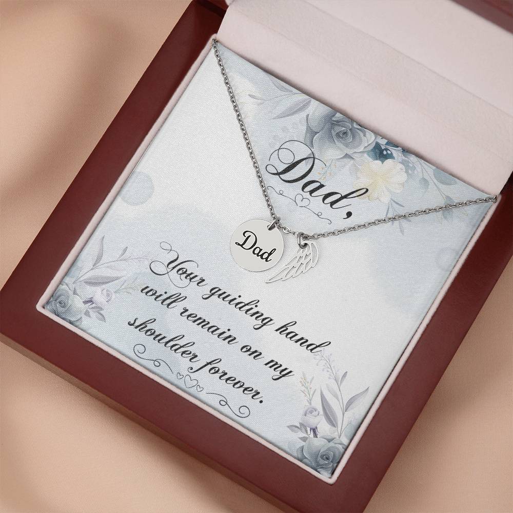 Your Guiding Hand Remembrance Necklace For Dad Angel Wing Charm Stainless Steel or 18k Gold Finish-Express Your Love Gifts