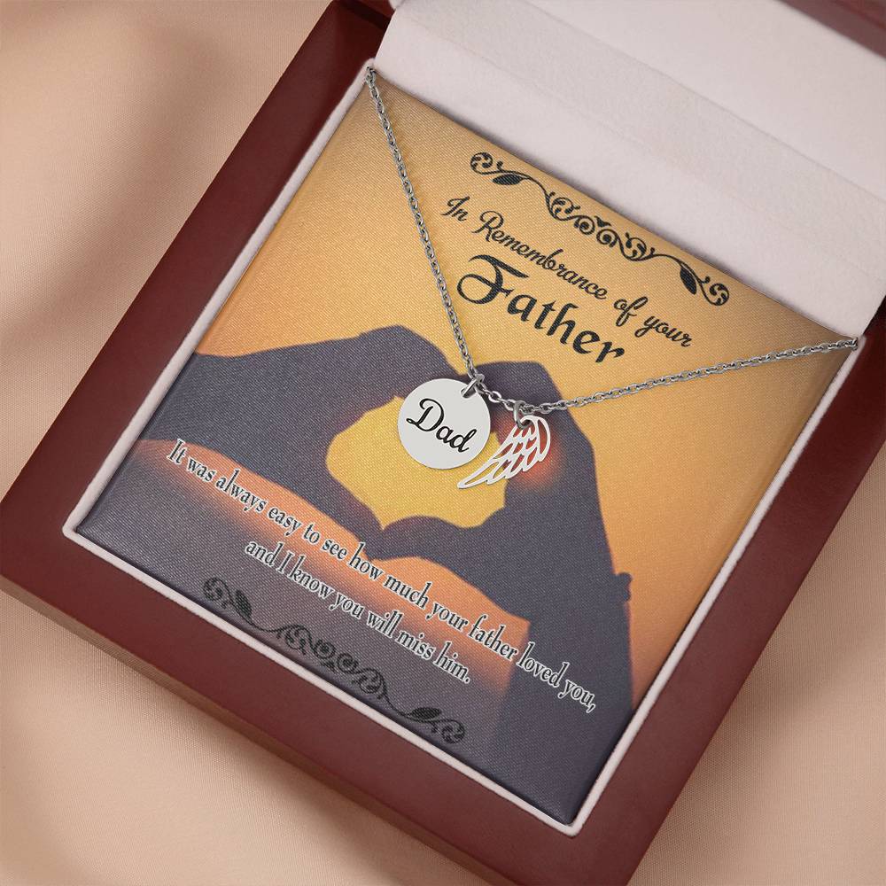 Easy to See Remembrance Necklace for Dad Angel Wing Charm Stainless Steel or 18k Gold Finish-Express Your Love Gifts