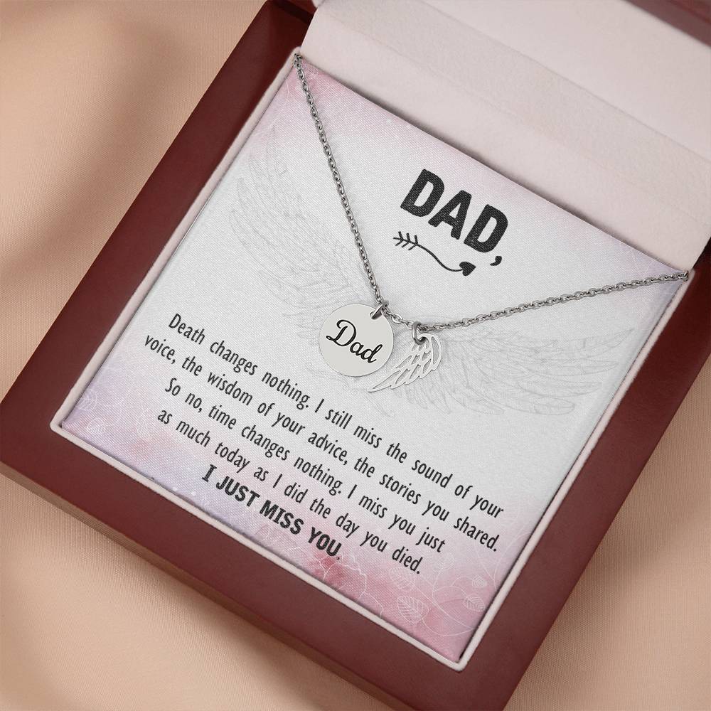 Death Changes Nothing Remembrance Necklace for Dad Angel Wing Charm Stainless Steel or 18k Gold Finish-Express Your Love Gifts