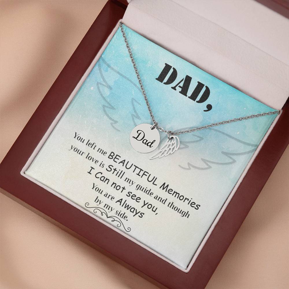Dad You Left Me Remembrance Necklace for Dad Angel Wing Charm Stainless Steel or 18k Gold Finish-Express Your Love Gifts
