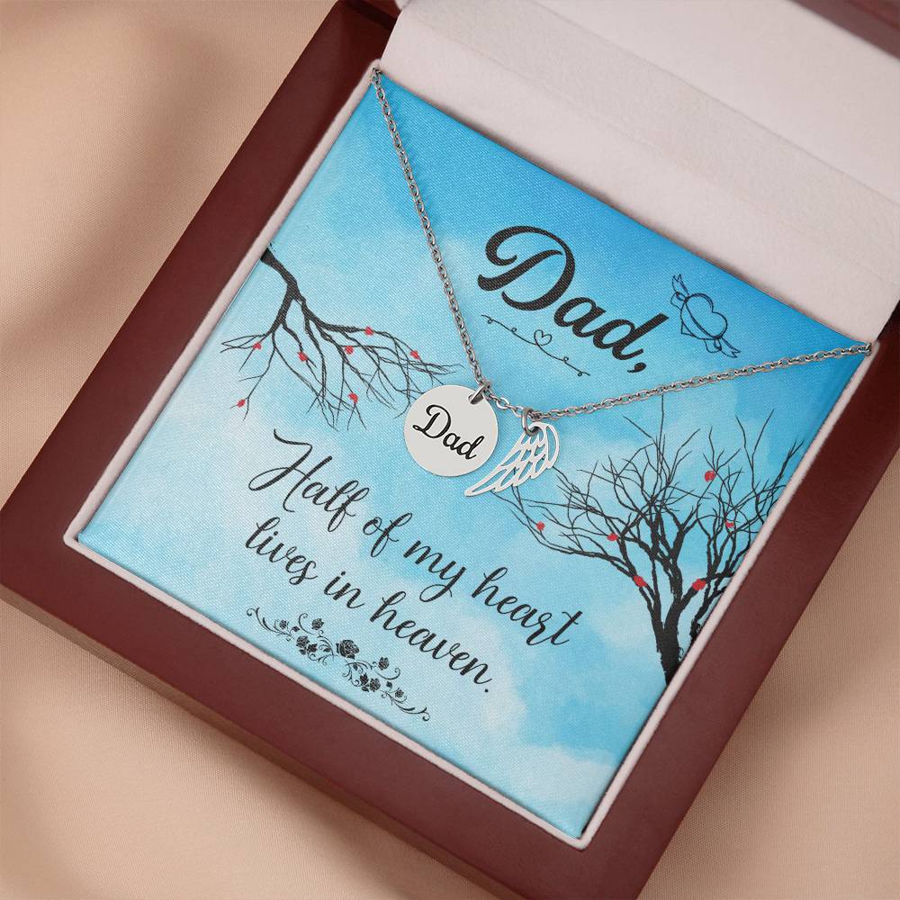 Half of My Heart Remembrance Necklace for Dad Angel Wing Charm Stainless Steel or 18k Gold Finish-Express Your Love Gifts