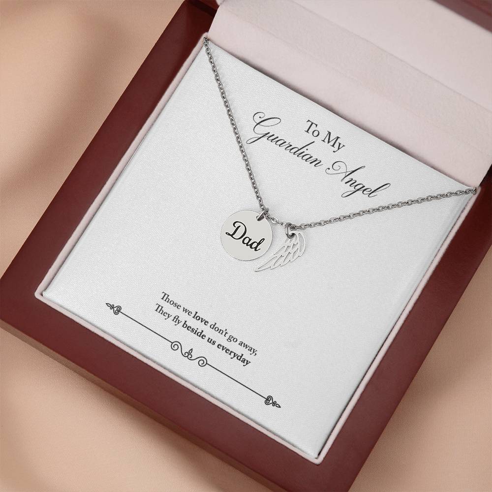 Guardian Angel Remembrance Remembrance Necklace for Dad Angel Wing Charm Stainless Steel or 18k Gold Finish-Express Your Love Gifts