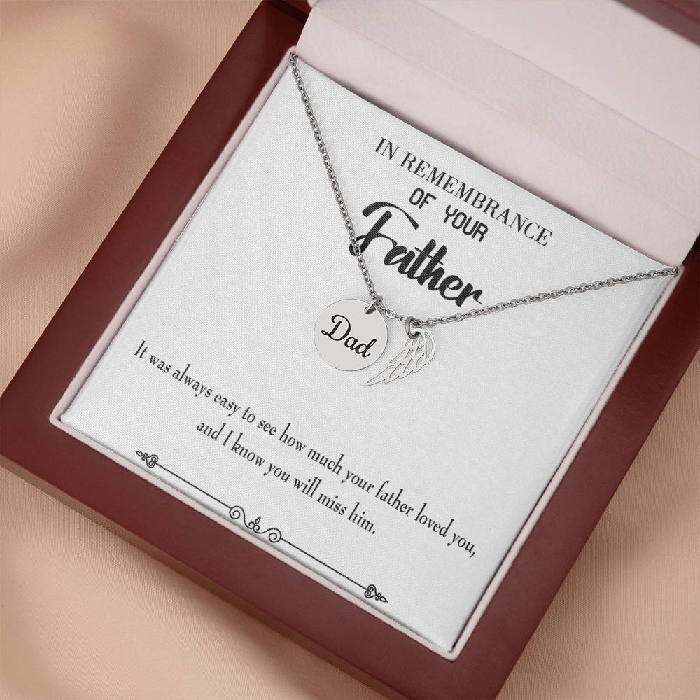 You Will Miss Her Remembrance Necklace for Dad Angel Wing Charm Stainless Steel or 18k Gold Finish-Express Your Love Gifts
