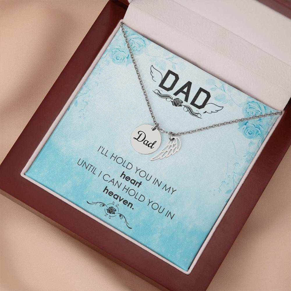 I'll Hold You in Heaven Remembrance Necklace for Dad Angel Wing Charm Stainless Steel or 18k Gold Finish-Express Your Love Gifts