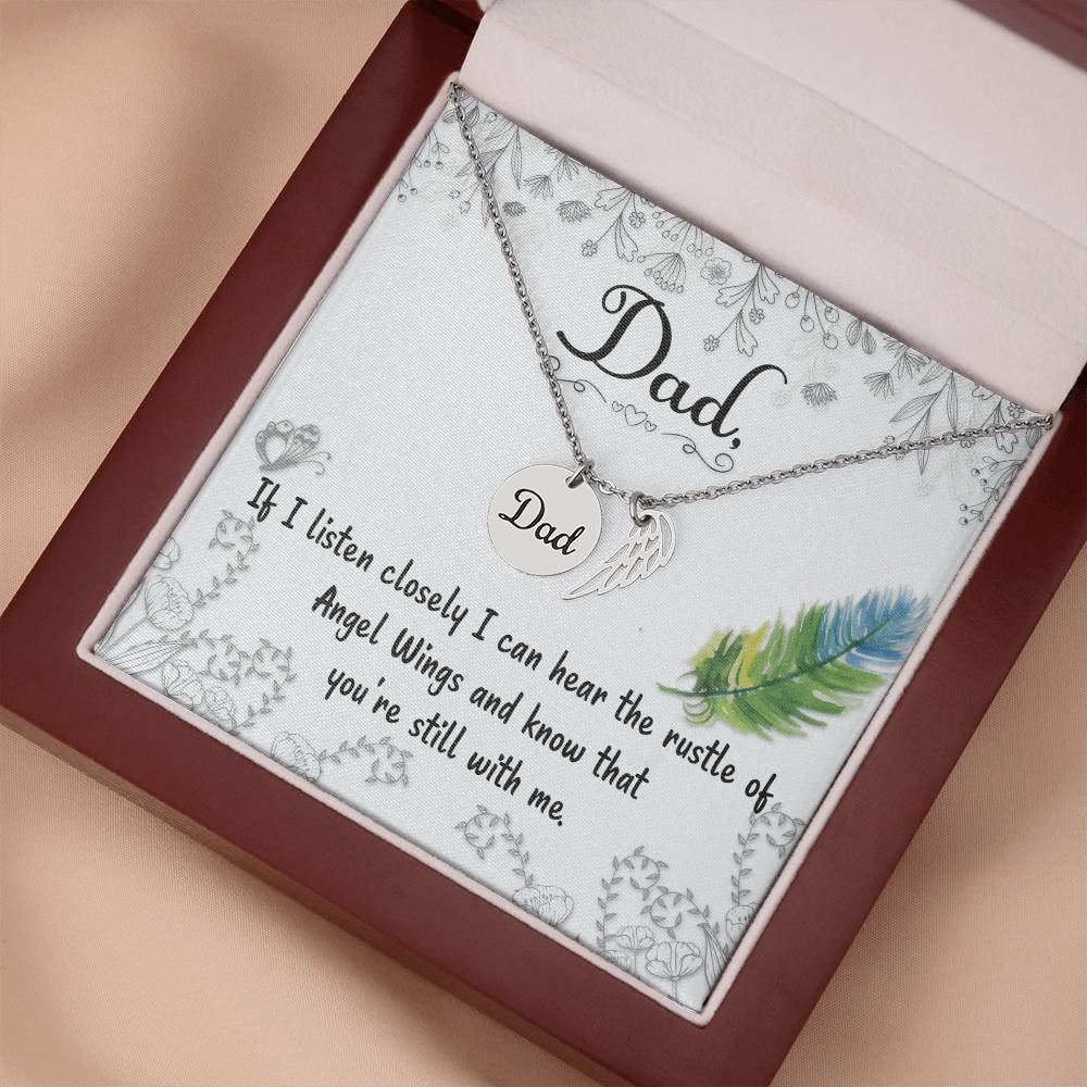If I Listen Closely Remembrance Necklace for Dad Angel Wing Charm Stainless Steel or 18k Gold Finish-Express Your Love Gifts