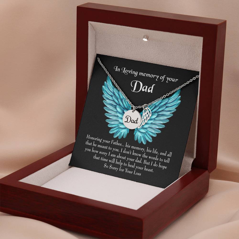 Honoring Your Dad Remembrance Necklace for Dad Angel Wing Charm Stainless Steel or 18k Gold Finish-Express Your Love Gifts