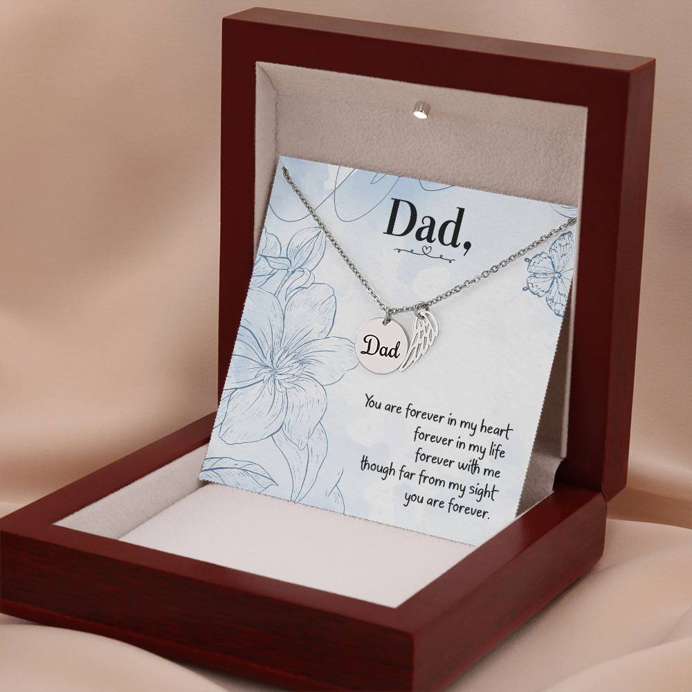 You are Forever in My Heart Dad Remembrance Necklace for Dad Angel Wing Charm Stainless Steel or 18k Gold Finish-Express Your Love Gifts