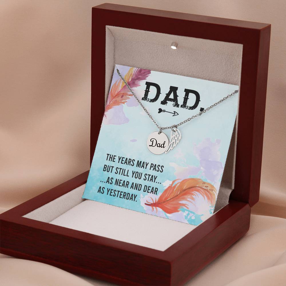 The Years May Pass Remembrance Necklace for Dad Angel Wing Charm Stainless Steel or 18k Gold Finish-Express Your Love Gifts